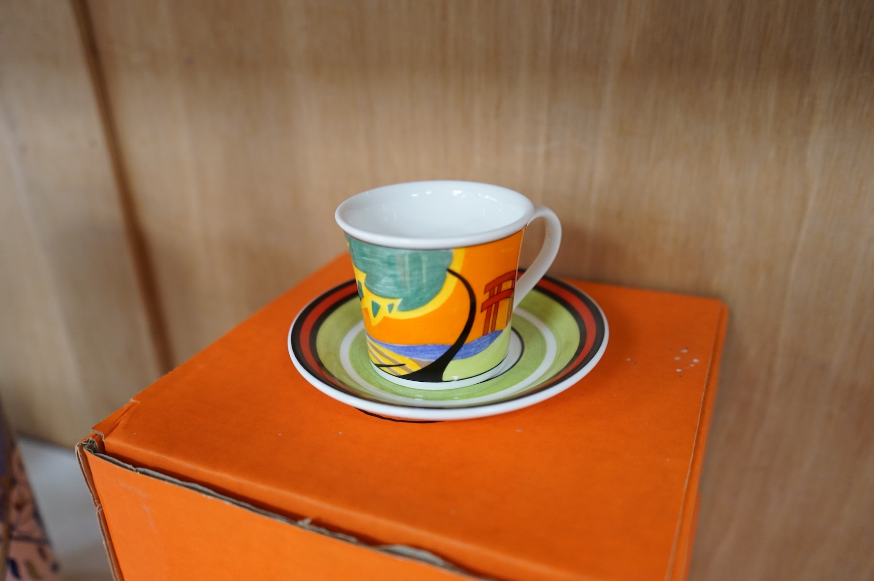 Four boxed limited edition Clarice Cliff cups and saucers to include Blue Lucerne and Windbells, saucers 11cm in diameter